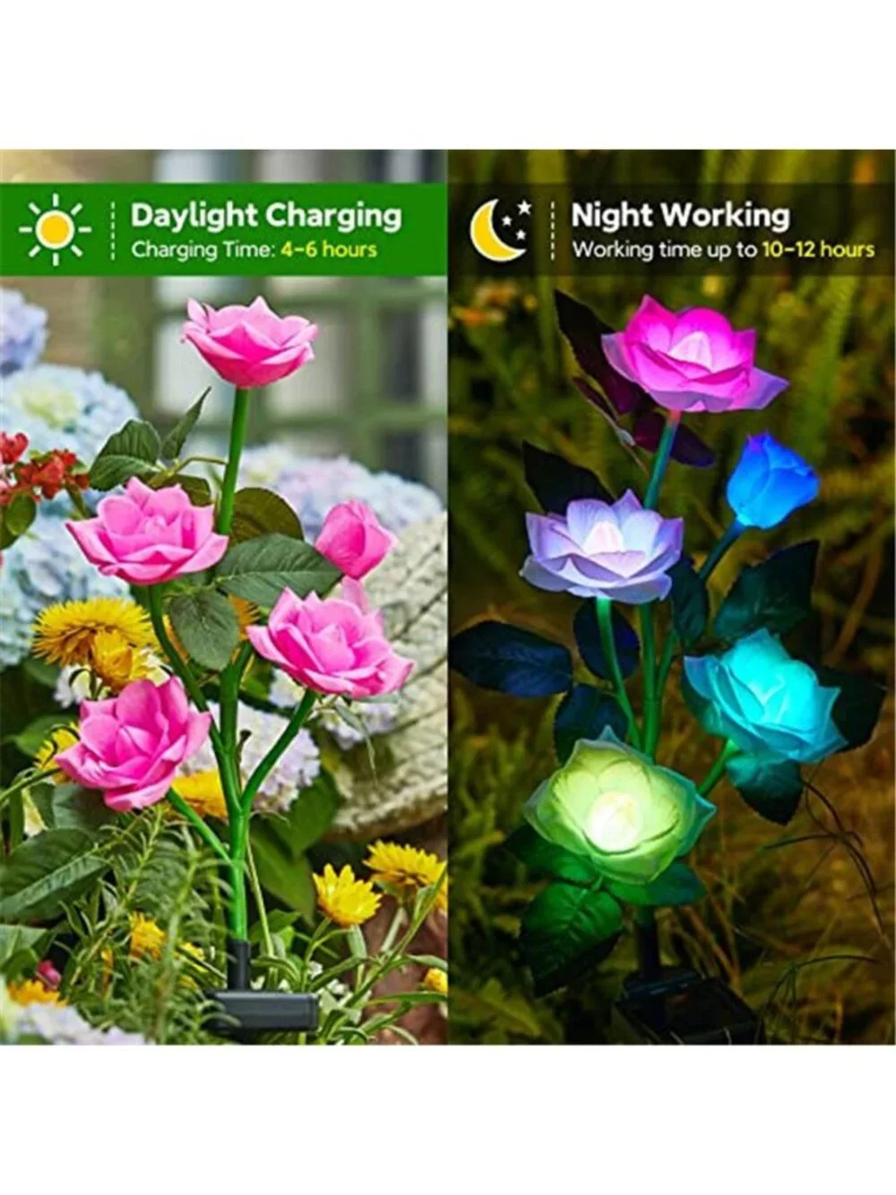 Solar Rose Garden Lights Color Changing Waterproof Outdoor Yard Pathway Decor